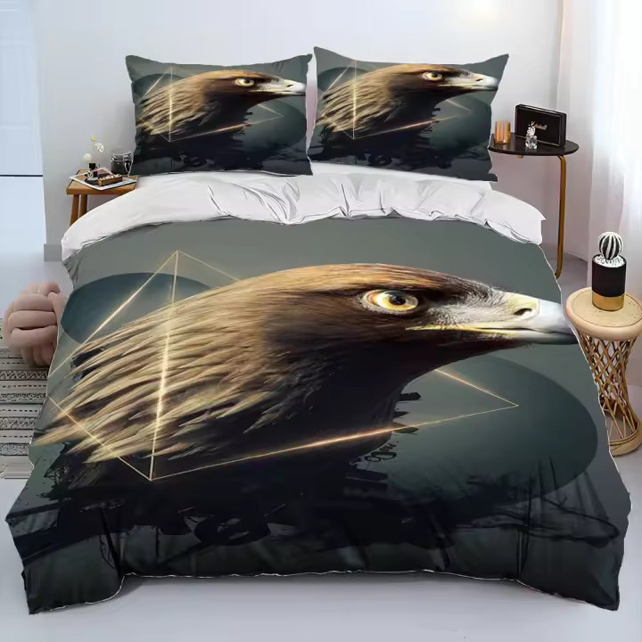 Juego de Ropa de Cama de Dibujos Animados de Águila Búho 3D Cubierta de Edredón Funda de Almohada - 1