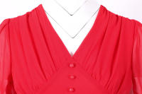 V neck women summer solid lantern short sleeve chiffon elegant vintage long party dress - details 28