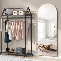 Cuerpo Entero Curvado, Espejos Grandes de Pared con Marco de Aluminio 161 x 52 cm, Espejo de Pie Inclinado o Colgante para Salón, Dormitorio, Entrada, Negro - details 55