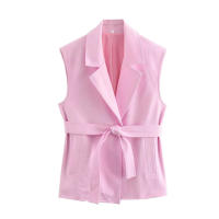 OUWU- Primavera Verano 2025 Ropa de Calle Traje de Mujer Moda Cuello Vuelto Cinturón Chaleco Sin Mangas + Pantalones Largos de Pierna Ancha de Cintura Alta - details 2