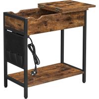 Mesa Lateral Adelgazada con Multienchufe Mesa de Noche para Sala de Estar y Dormitorio en Marrón Rústico y Negro - details 0