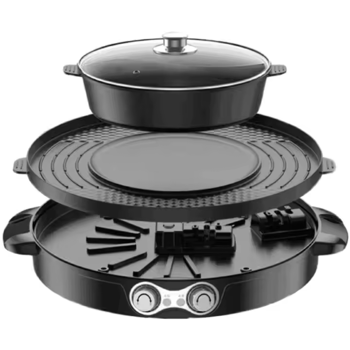 Olla caliente eléctrica con parrilla, Control de temperatura Dual, parrilla eléctrica - 1