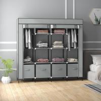 Armario Portátil con 10 Compartimentos 2 Rieles Colgantes y 4 Cajones de Tela 166x42,5x169,5 cm Gris Oscuro - details 3