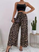 Moda clásico estampado leopardo elástico cintura caída sensación holgada y casual Pantalón de pierna ancha - details 3