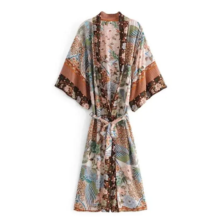 Kimono Bohemio de Playa para Mujeres Happie Queens Manga de Murciélago con Estampado de Frijol - 1