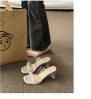 Sandalias de Moda Versátiles Tacón Medio Transparente Diamondes de Imitación Zapatillas Geniales - details 8