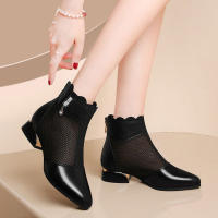 Transpirable para mujer 2025 nuevo estilo primavera y otoño tacones altos botas individuales negras zapatos frescos de malla - details 4