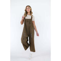 Moda desgastada suelta de pierna ancha cómoda correa casual Denim Overalls para mujer - details 13