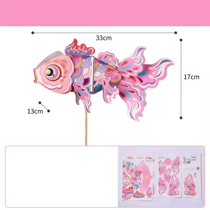Divertida lámpara de linterna de pez dorado hecha a mano, luz LED, linterna de carpa Koi de mediados de otoño, papel luminoso, materiales de linterna DIY, regalo para niños - 1