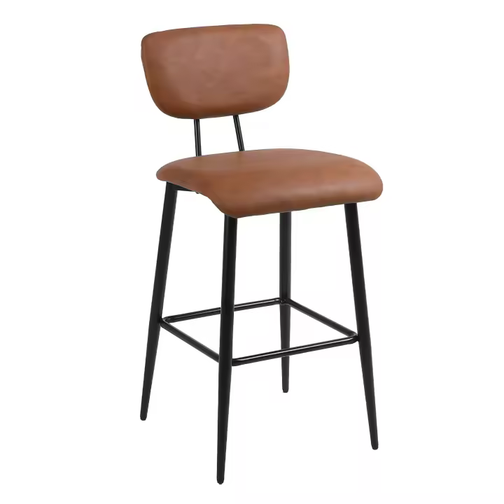 Taburete Alto de Cocina, Taburete de Cocina con Respaldo de Polipiel, Silla Alta para Barra, Comedor y Salón, Negro, Marrón - 1