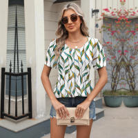 BUNO-2025 Nueva camisa de verano 2025 para mujer, ropa para mujer, blusa con cuello en V, Tops de manga corta a la moda, blusas holgadas con estampado Floral a rayas para mujer - details 34