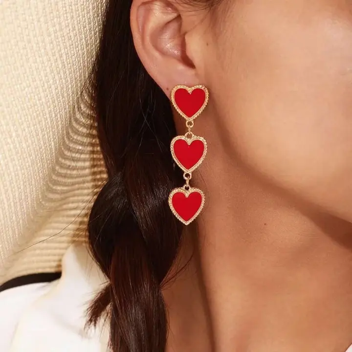 Pendientes largos y redondos de esmalte de Nuevos Bohemios, amor en forma de corazón para mujer, pendientes grandes rojos exagerados en fiestas - 1