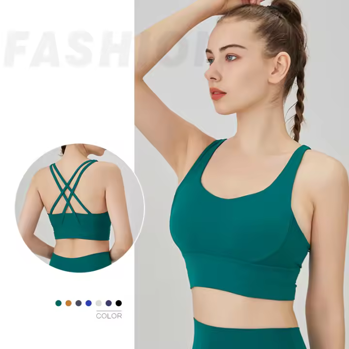 ZHUMU GYM Deportiva Prenda Sujetador de Yoga Cruzado de Espalda A Prueba de Golpes Fitness para Mujeres Tops de Crop de Nylon y Spandex - 1