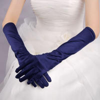 Guantes de satén para mujer, manoplas largas lisas de Color sólido, accesorios nupciales para boda, 38cm - details 4