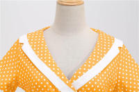 Vestido midi de línea A informal y elegante con cuello y manga corta para fiesta de lunares de verano para mujer - details 23