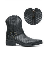 Nuevas botas de cuero con cremallera lateral para hombre, zapatos de cuero de caña alta con relieve - details 3
