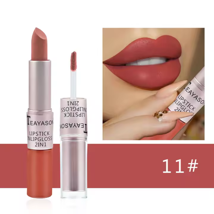 Matte Labial de Doble Cabeza Pasta de Frijol Mate Labial No Pegajoso Belleza Sin Desvanecer - 1