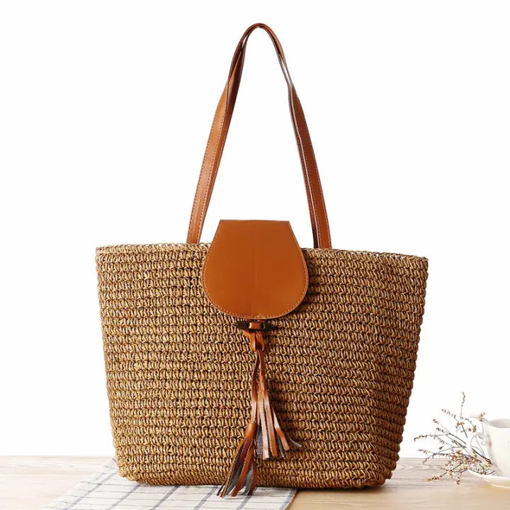 Bolso tejido con cuerda de papel para hombro, bolso de ocio para vacaciones en la playa de verano para mujer - 1