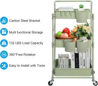 Cocina de 3 Niveles, Carrito Plegable de Metal, Estante con Ruedas, Organizador de estantes, Estante de Cocina, Carrito Plegable Multiusos para Cocina, baño, Oficina (Verde) - details 2