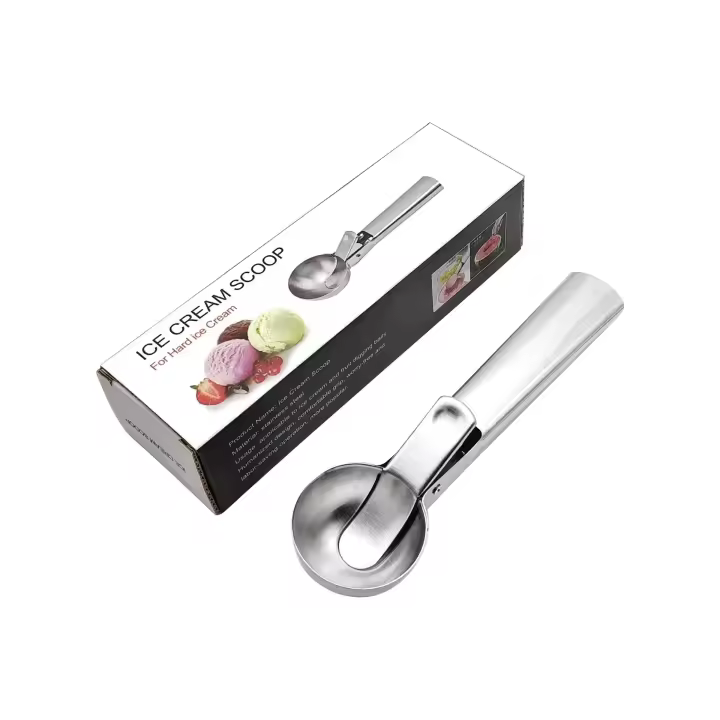 Cuchara para helado de acero inoxidable, cuchara para helado de 1 unidad con gatillo, cuchara para helado de metal moderna, utensilios y dispositivos de cocina para postres - 1