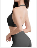 Chaleco deportivo de mujer con cuello halter y almohadillas para el pecho, sujetador de fitness sexy sin espalda, top de yoga portátil, top corto - details 20
