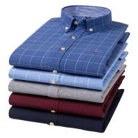 Camisa Oxford manga larga 100% algodón, cuadros, suave, regular, formal, con bolsillos, social, ropa de hombre, S-7XL - details 3