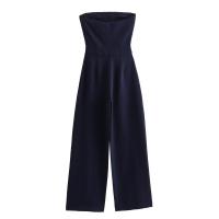 Mono de lino sin tirantes para mujer, cuello recto, cremallera trasera, monos femeninos, moda elegante. - details 2