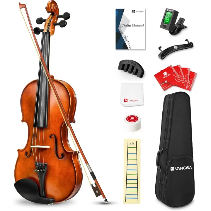 Vangoa 4/4 Violín de Concierto Tamaño Completo Violines Acústico con Funda de violín, Hombro, Colofonia y Cuerdas de violín para Principiantes, Adultos o Niños, Natural - 1
