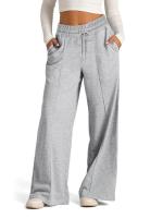 Pantalones femeninos con cordón, cintura elástica, Otoño Invierno, pantalones deportivos para mujer, pierna ancha, moda coreana gris claro - details 1