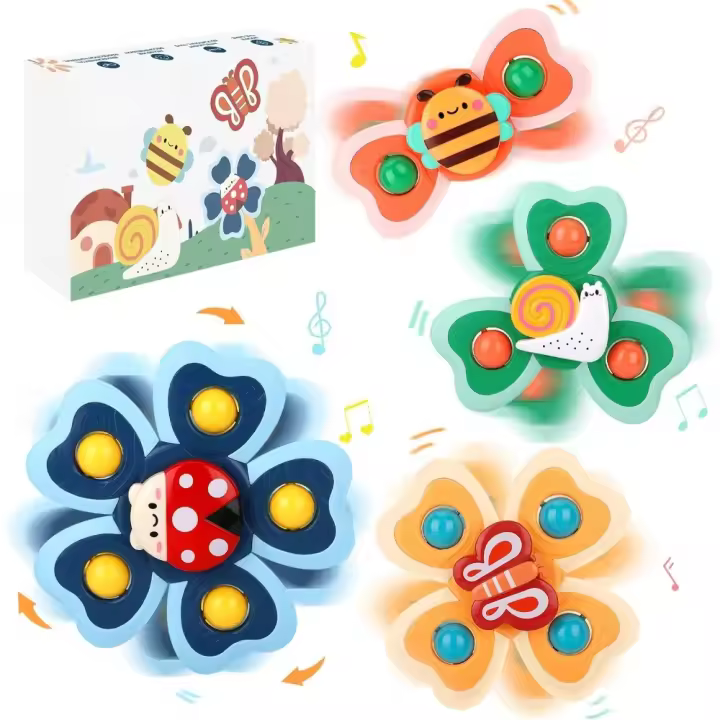 Juguetes de Baño Giratorios con Ventosa,4 Piezas,Diseños Adorables y Coloridos,Estimulación Sensorial y Motricidad,Juguete educativo - 1