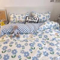 Juego de Cubierta de Edredón Estilo Ins con Diseño Floral Funda de Sábana Plana y Fundas de Almohada sin Relleno para Niños y Niñas Linen de Cama de Twin Single Queen - details 3