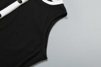 BUNO-Traje Sexy de punto negro con pantalón corto para mujer, traje elegante sin mangas con bolsillos dobles, Top con hebilla de un solo pecho, conjunto de 2 piezas, trajes nuevos 2025 - details 36