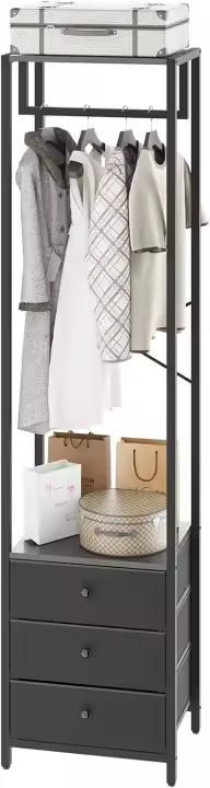Perchero con cajón no tejido, organizador de armario alto independiente, cómoda de pie para dormitorio, salón, entrada, 39 x 29 x 179 cm, color negro HGR001B - 1