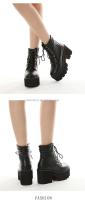 Dropshipping Logo estilo gótico tacones altos zapatos de mujer botas de suela gruesa con cremallera lateral grande - details 7