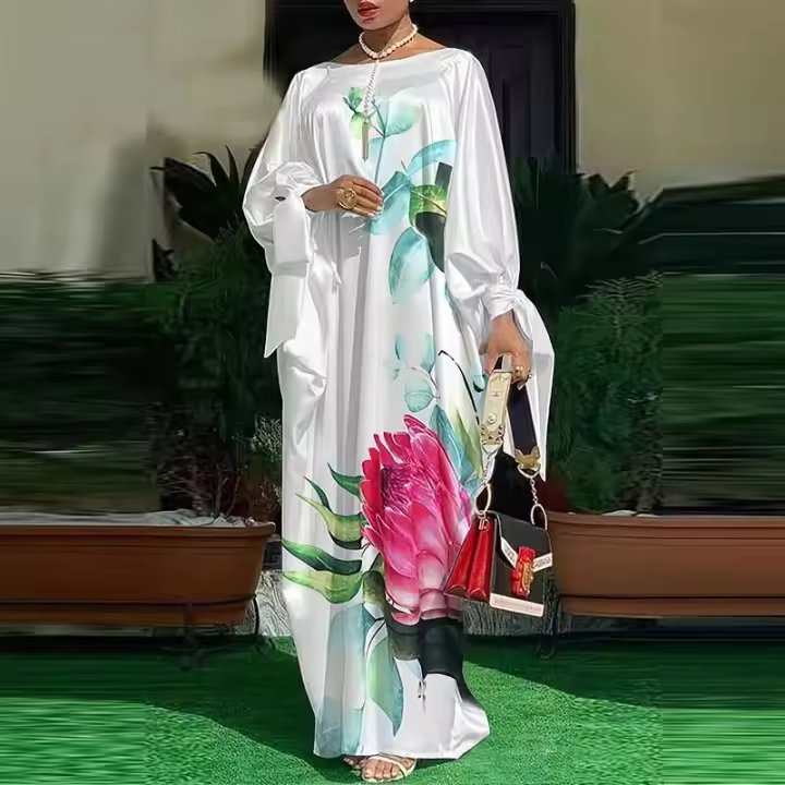 Vestido elegante de un hombro para mujer, Vestido holgado con estampado de patrones para banquete, combina con todo, de manga larga - 1