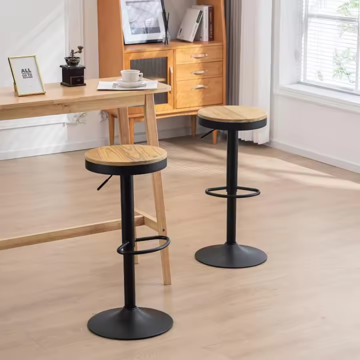 Giratorio de 360° ° Taburetes de mostrador ajustables, estilo industrial vintage, blanco - 1