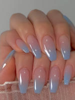 24PCS Uñas Postizas Cortas En Forma De Dátil Y Rosa Con Gradiente Blanco Y Plateado Para Mujer Regalo De Navidad Uñas De Fiesta - details 20