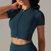 Hamidou-Camiseta deportiva con cremallera para mujer, Top elástico ajustado y transpirable, ropa deportiva para gimnasio, correr y Yoga - details 26