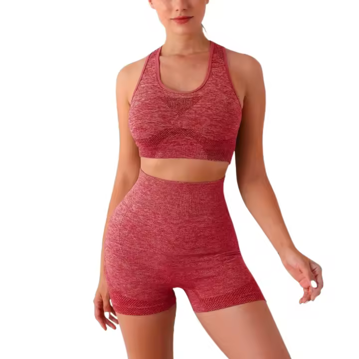 Conjunto de sujetador deportivo para mujer, ropa de gimnasio transpirable, pantalones cortos, ropa elástica para yoga, leggings Fiess - 1