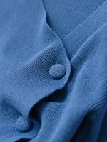 Suéter fruncido asimétrico de manga larga para mujer, Top de punto con botón frontal, prendas de punto elegantes a la moda, azul y marrón, otoño - details 7