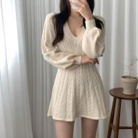 Vestido corto de punto para mujer, prenda elegante de manga larga con cuello de pico, ajustado, color negro, novedad de invierno - details 2