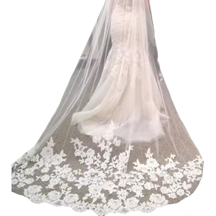 Velo De Novia De Encaje Para Mujer Blanco Y Ocre Un Solo Capa 3 Metros Vestido De Boda Accesorios De Novia Veu De Noiva L - 1