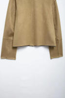 TRAFZA-Chaqueta elegante con efecto de textura de gamuza para mujer, abotonado Chaqueta con bolsillo, cuello redondo, Retro, a la moda - details 8