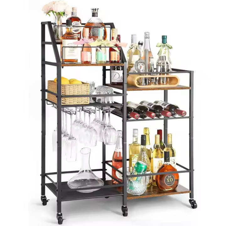 Vinoteca con Carrito Gran Pantalla Soporte de Copas de Vino para Decoración del Hogar - 1