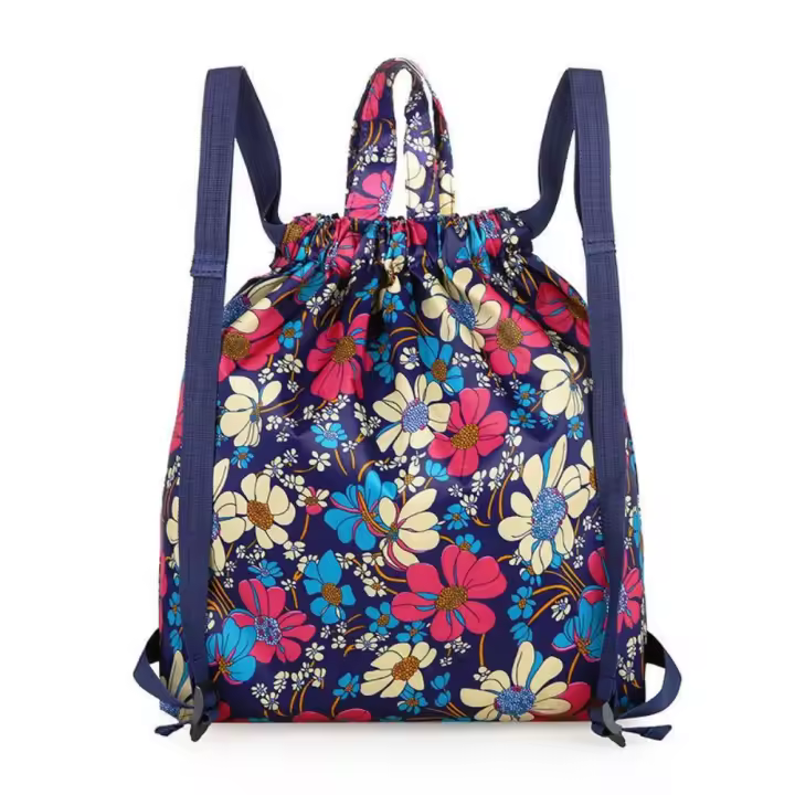 Mochila con cordón impermeable, bolsa de almacenamiento de nailon con estampado, plegable, Simple, para viaje - 1