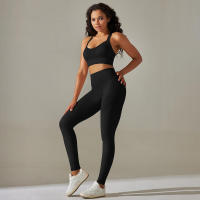 Conjunto de yoga con correas cruzadas en la espalda para mujer, leggings de cintura alta, tres entrenamientos para correr, ropa deportiva sin costuras - details 0