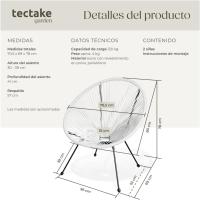 Conjunto de 2 Sillas Jardín Exterior Estilo Acapulco, Conjunto Sillas Terraza de Acero, Resistente a Intemperie, Hilos de Polietileno y Topes en Patas, Hasta 120kg, Interior/Exterior - negro - details 16