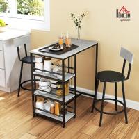 Conjunto de mesa alta de bar con 2 taburetes Mesa alta de cocina con taburetes Estantes laterales Asiento acolchado y barra para reposar los pies para comedor Gris oscuro - details 1