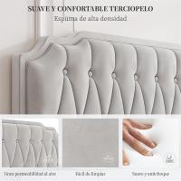 Tapizado en terciopelo Cama de matrimonio con cabecera ajustable en altura Marco de cama Soporte con listones de madera 160 × 200 cm Beige - details 8