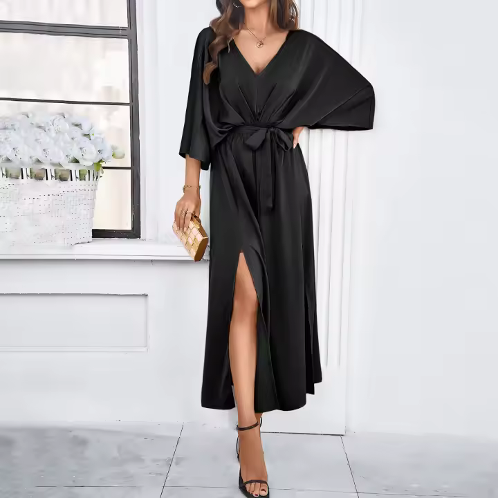 Vestido suelto elegante con cuello en V y cintura alta para mujer Primavera/Verano 2025 - 1
